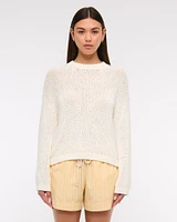 Open-Stitch Textural Crew Sweater