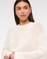 Open-Stitch Textural Crew Sweater