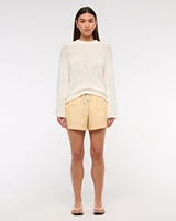 Open-Stitch Textural Crew Sweater