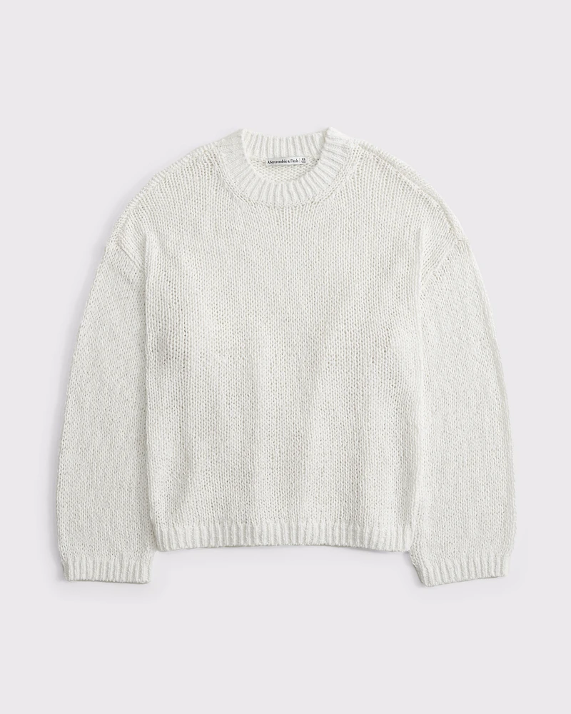 Open-Stitch Textural Crew Sweater