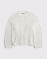 Open-Stitch Textural Crew Sweater