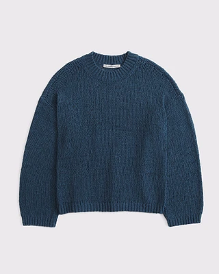 Open-Stitch Textural Crew Sweater