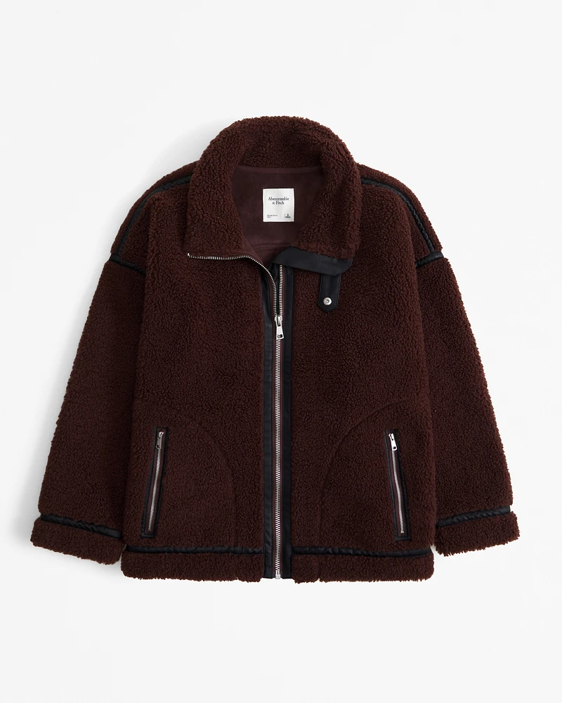 Contrast Trim Sherpa Aviator Jacket