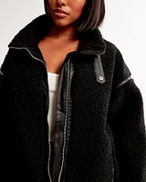 Contrast Trim Sherpa Aviator Jacket