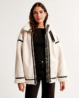 Contrast Trim Sherpa Aviator Jacket