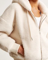 Cropped Faux Fur Hooded Full-Zip