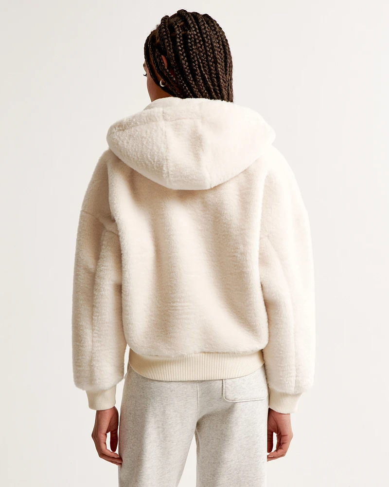 Cropped Faux Fur Hooded Full-Zip
