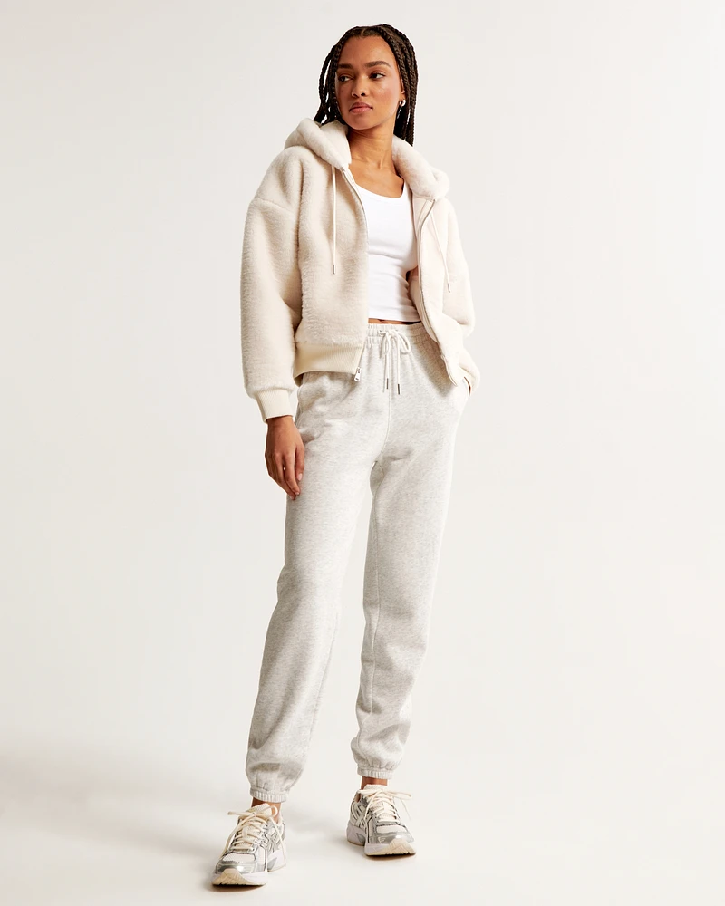 Cropped Faux Fur Hooded Full-Zip