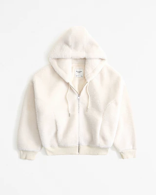 Cropped Faux Fur Hooded Full-Zip