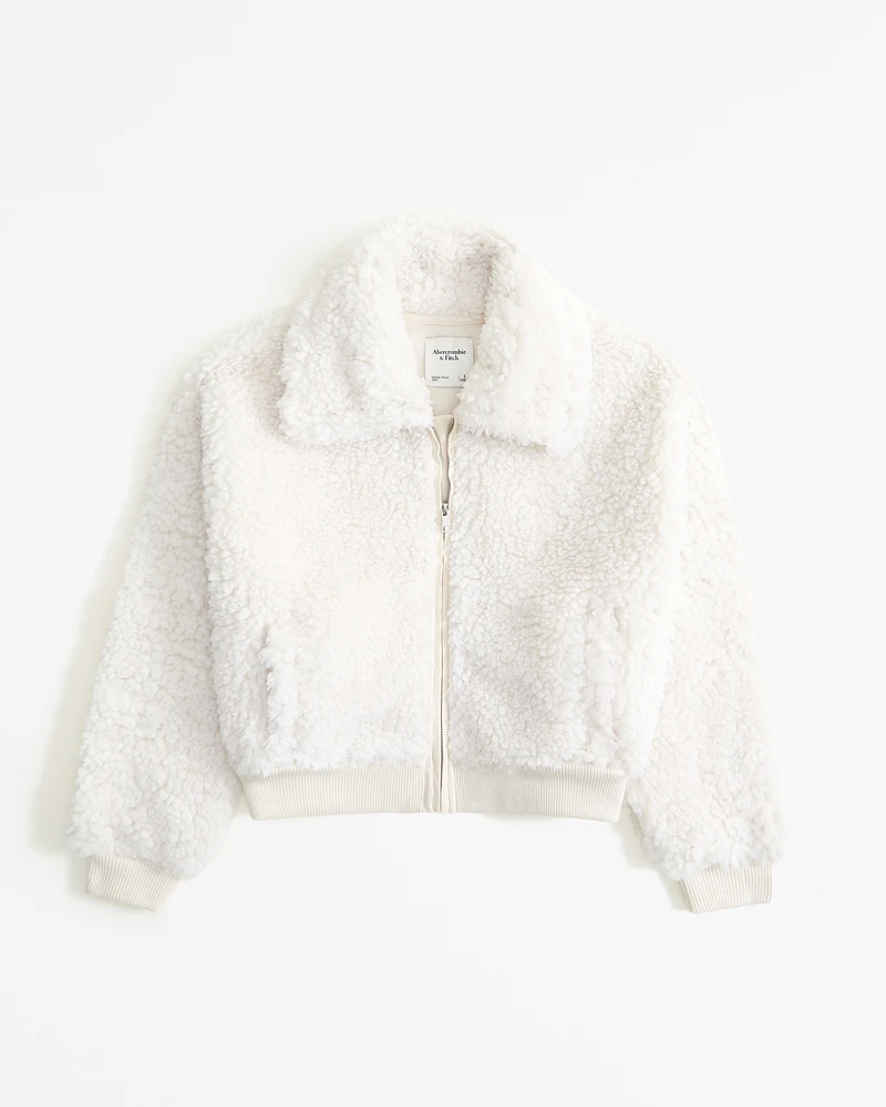 Cropped Drama Curly Bomber Jacket