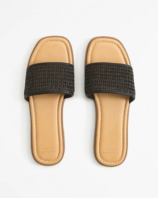 Straw Flat Slide Sandals