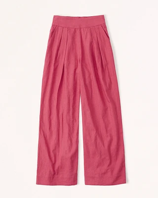 Linen-Blend Pleated Ultra Wide-Leg Pant