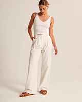 Linen-Blend Tailored Wide Leg Pant