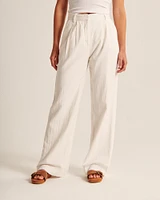 Linen-Blend Tailored Wide Leg Pant