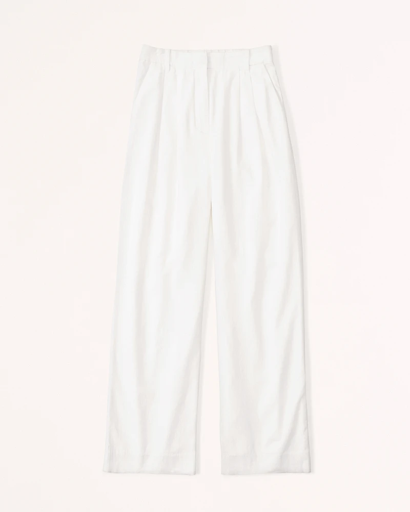 Linen-Blend Tailored Wide Leg Pant