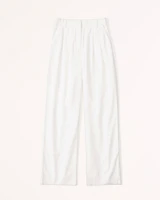 Linen-Blend Tailored Wide Leg Pant