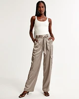 Belted Baggy Satin Cargo Pant