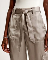 Belted Baggy Satin Cargo Pant
