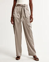 Belted Baggy Satin Cargo Pant