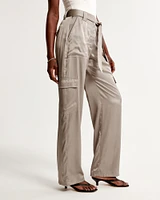 Belted Baggy Satin Cargo Pant