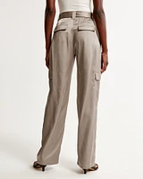 Belted Baggy Satin Cargo Pant
