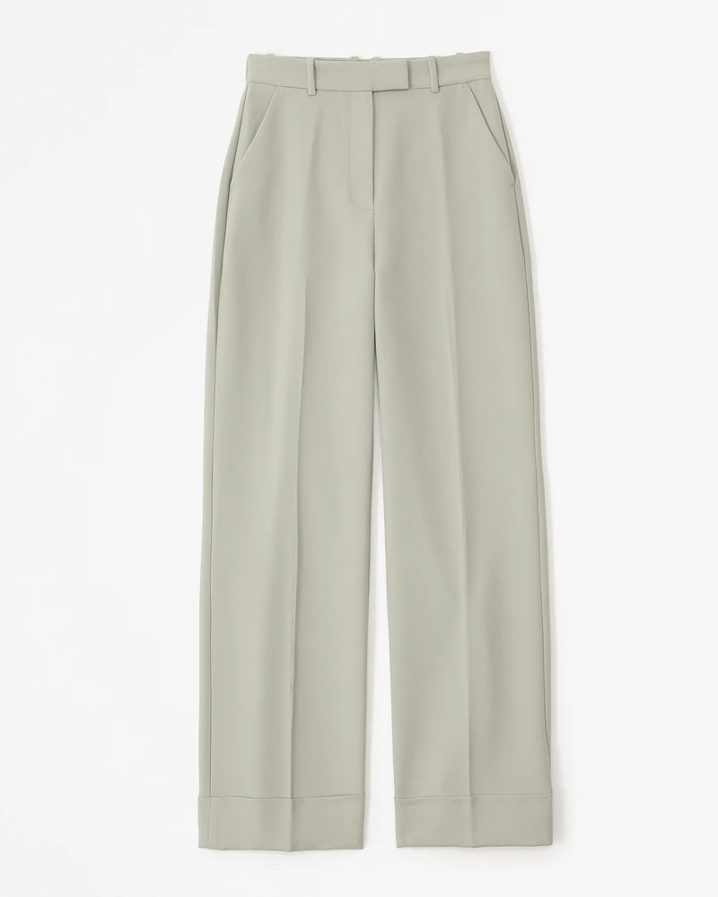 Cuffed Hem Tailored Wide Leg Pant