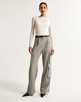 Brushed Suiting Tailored Cargo Wide Leg Pant