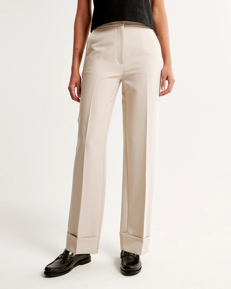 High Rise Cuffed Tailored Straight Pant