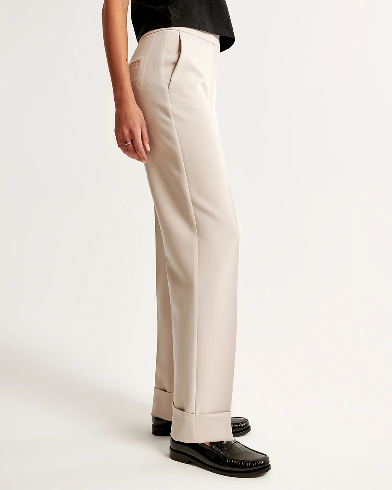 High Rise Cuffed Tailored Straight Pant