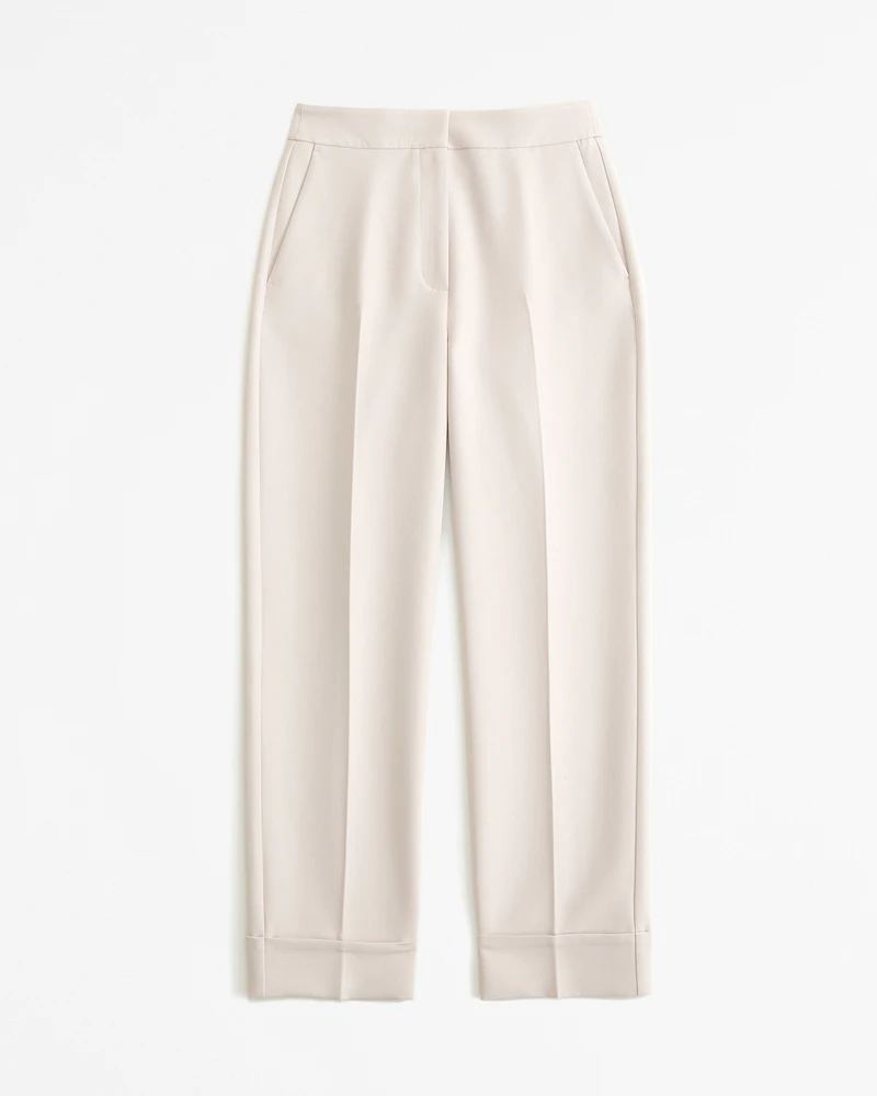 High Rise Cuffed Tailored Straight Pant