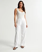 Curve Love A&F Sloane Tailored Linen-Blend Pant