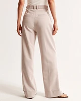 Cuffed Hem Tailored Wide Leg Pant