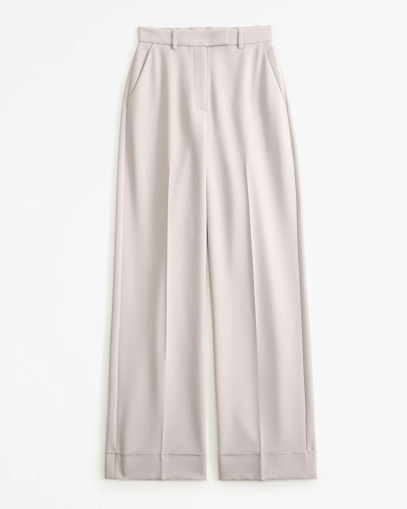 Cuffed Hem Tailored Wide Leg Pant