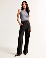 Cuffed Hem Tailored Wide Leg Pant