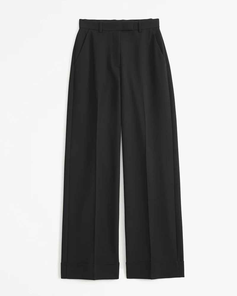 Cuffed Hem Tailored Wide Leg Pant