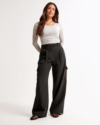 Curve Love A&F Harper Tailored Ultra Wide Leg Cargo Pant