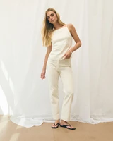 Mid Rise Linen-Blend Tailored Straight Pant