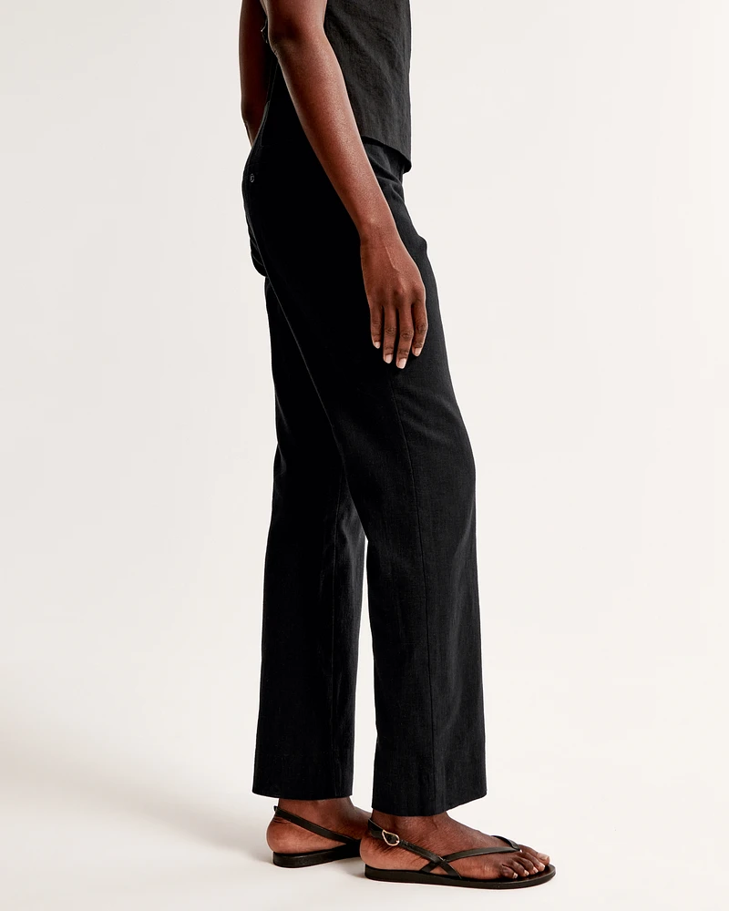 Mid Rise Linen-Blend Tailored Straight Pant