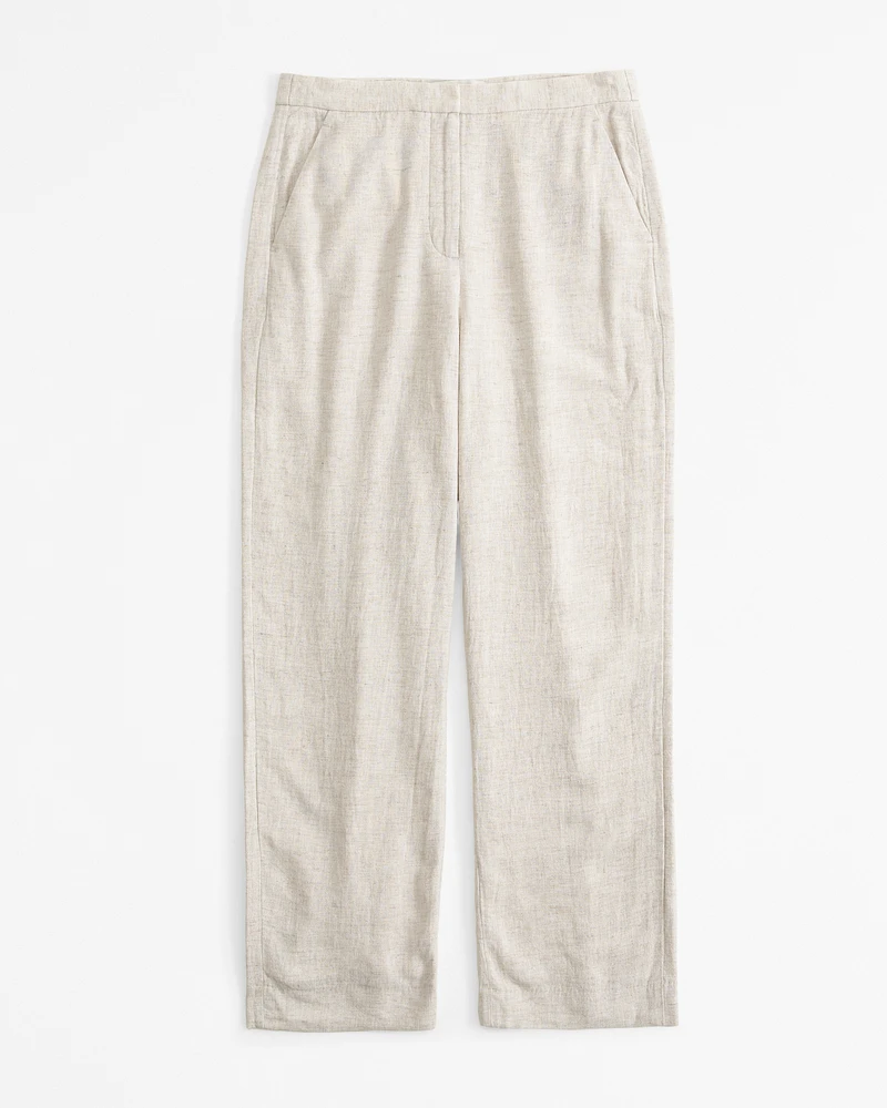 Linen-Blend Tailored Straight Pant