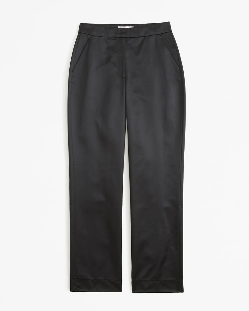 High Rise Tailored Straight Satin Pant