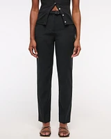 High Rise Belted Ankle Straight Pant