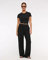 Curve Love Tailored Linen-Blend Wide Leg Pant