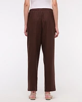 Straight Linen-Blend Pull-On Pant