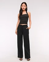 Low Rise Belted Premium Linen Wide Leg Pant
