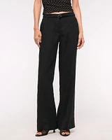 Low Rise Belted Premium Linen Wide Leg Pant