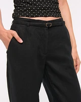 Low Rise Belted Premium Linen Wide Leg Pant
