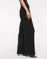 Low Rise Belted Premium Linen Wide Leg Pant