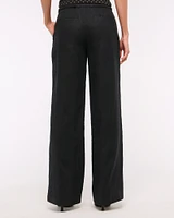Low Rise Belted Premium Linen Wide Leg Pant