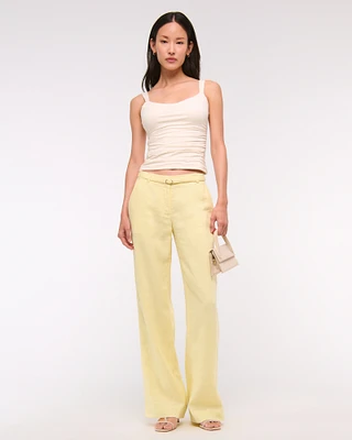 Premium Linen Belted Wide Leg Pant