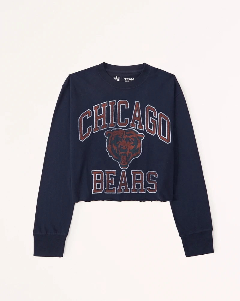 Long-Sleeve Cropped Chicago Bears Graphic Tee